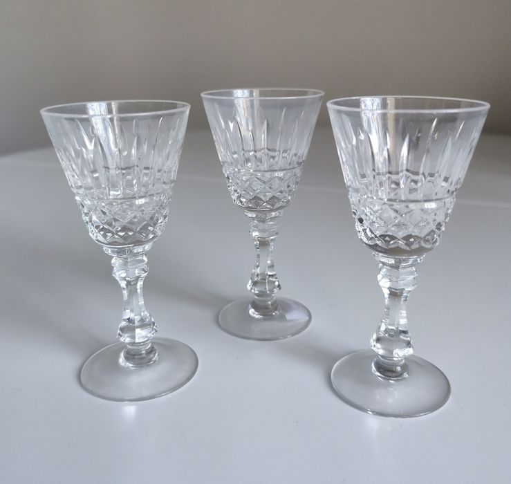 Luksusowe kryształowe kieliszki do likieru/nalewek WATERFORD CRYSTAL „Kylemore” – Zestaw 3 szt. (Vintage, Irlandia)