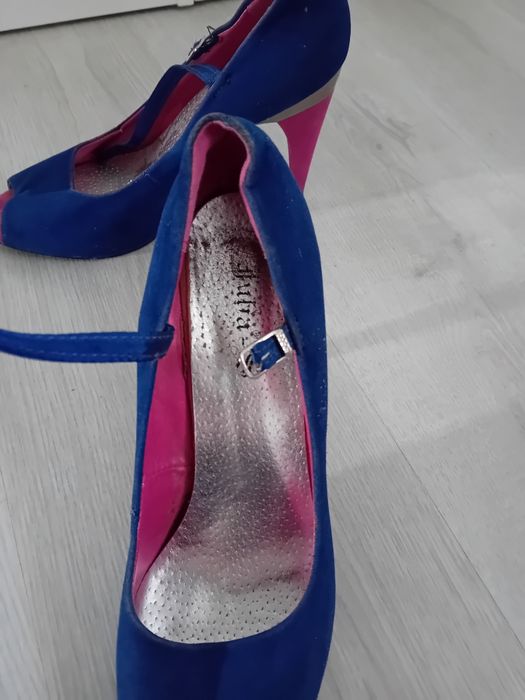 #Julia-S buty na obcasie koturnie różowe granatowe