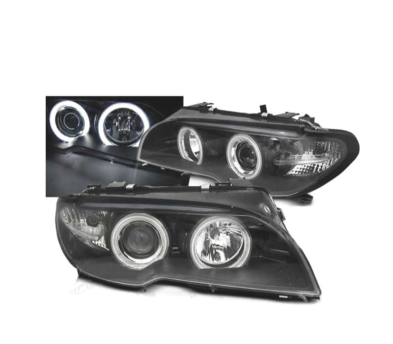 FARÓIS BMW E46 03-06 ANGEL EYES CCFL FUNDO NEGRO