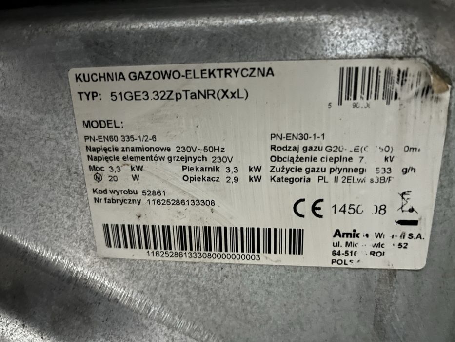 Kuchenka Amica GE 50cm inox |12msc |BD stan |Dowóz