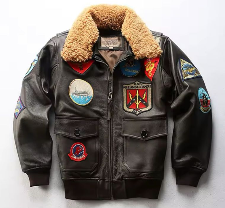 Męska kurtka skórzana bomberka pilotka top gun naszywki army skóra