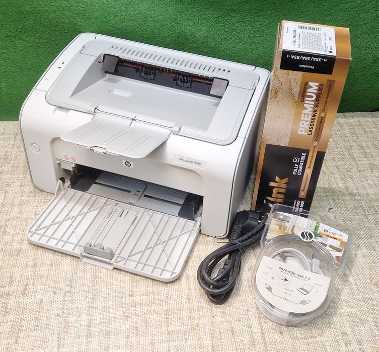 Drukarka laserowa HP P1005 - nowy toner, nowe kable, tylko 1 338 str