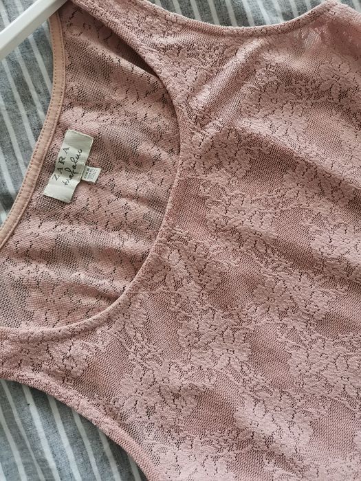 Bluzka top Zara 38 koszulka koronka baskinka pudrowa różowa