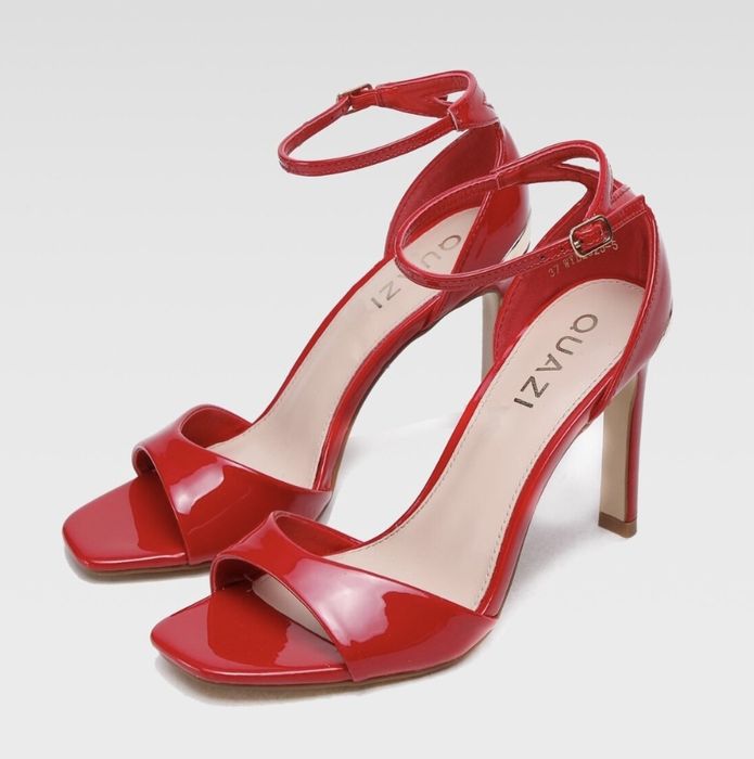39 Quazi sandały buty damskie lakierowane na szpilce czerwone +zlote