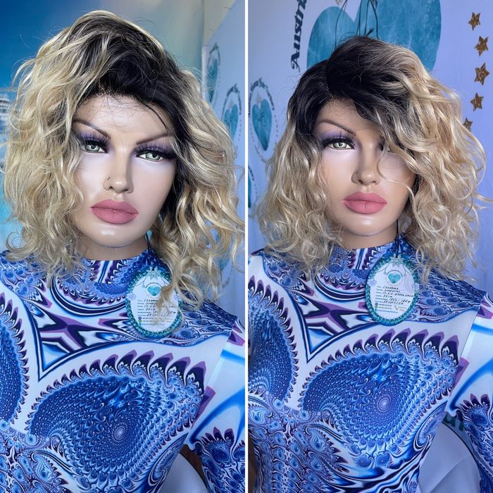 Натуральный парик имитация кожи славянский волнистый волос кудри блонд