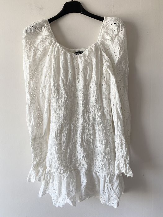 Biala azurowa sukienka tunika hafty hiszpanka