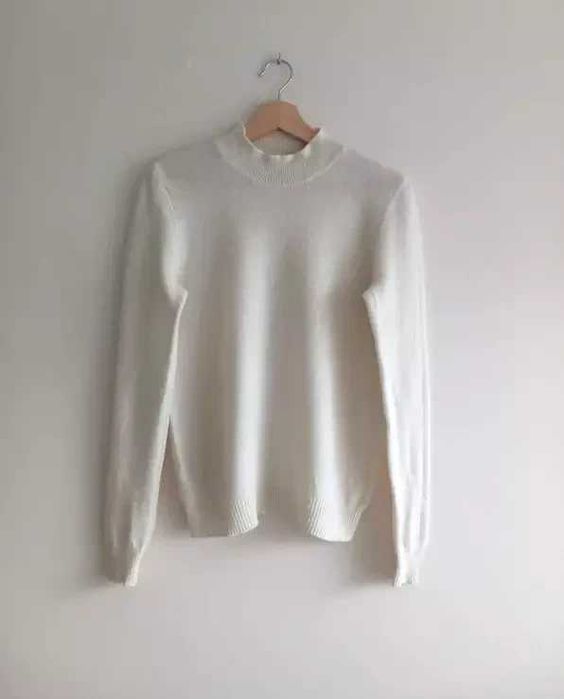 Wełniany sweter kremowy ecru merino wool basic M 38