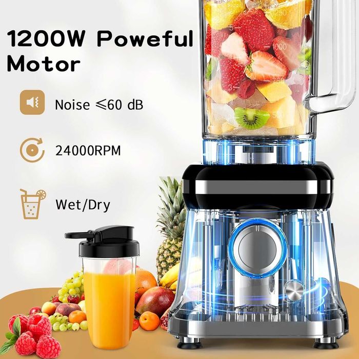 Howork Blender kielichowy 1200W szklany dzbanek 1,6L 2 prędkości mikse