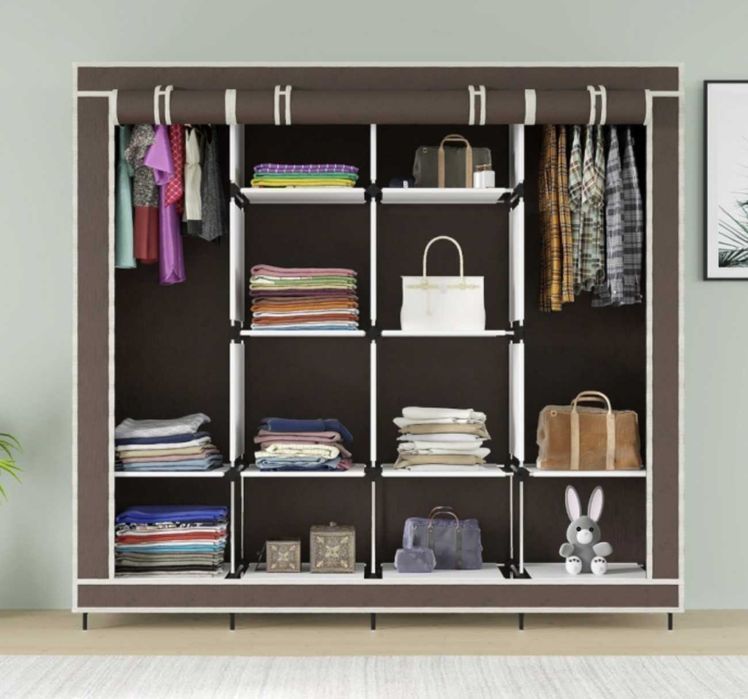 Большой шкаф 4 секции 10 полок тканевый шкаф вешалка шафа для дому