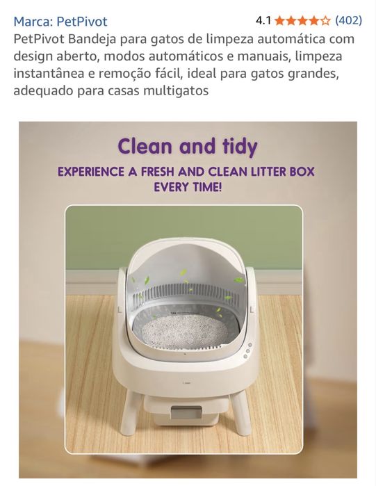Caixa de areia automática para gatos Pet Pivot - nova com fatura