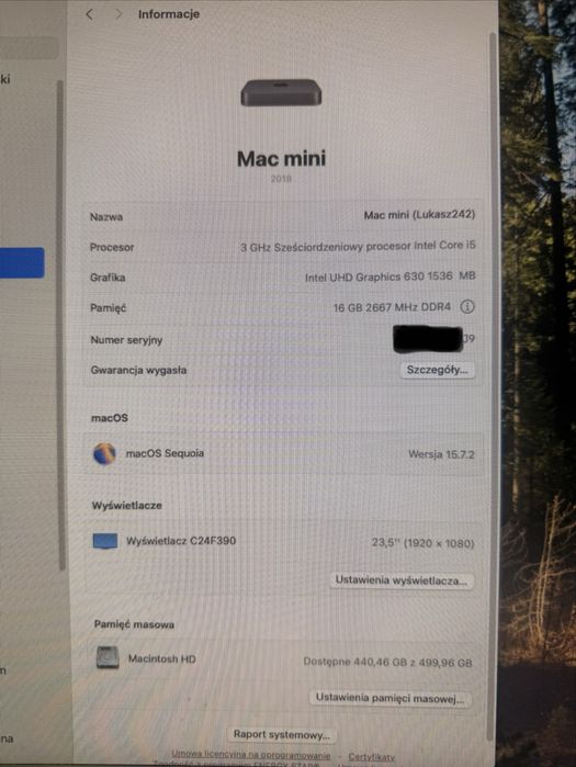 Mac mini 2018 16 GB RAM 500GB dysk
