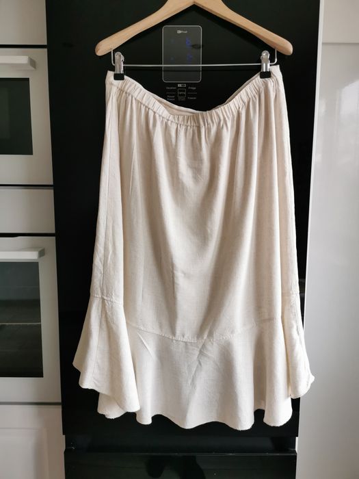 Spódnica boho z falbaną r. 42 beżowa wiskoza len