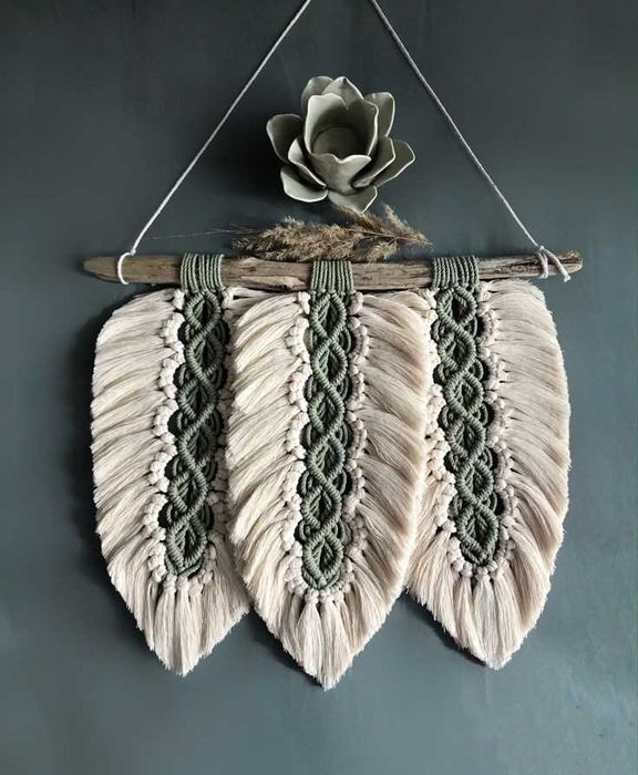 Панно макраме, листочки.