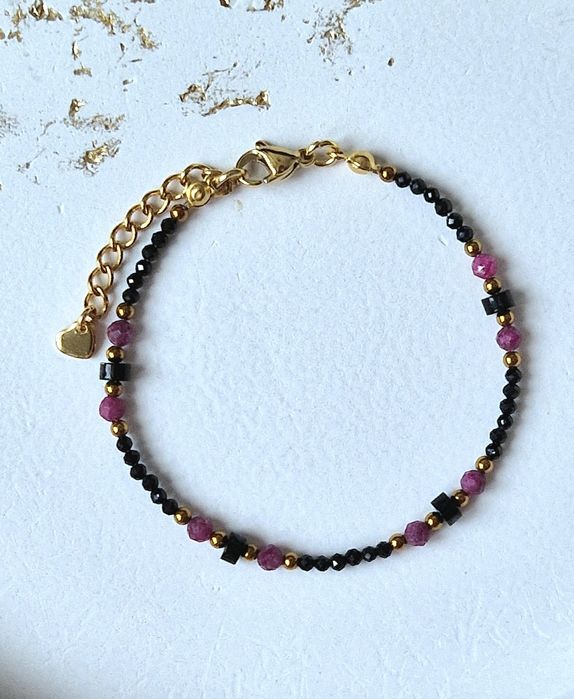 Bransoletka handmade z kamieni turmalin rubin  + pierścionek  gratis