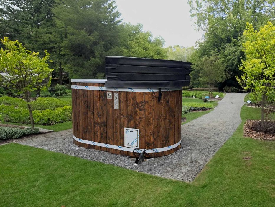 Balia ogrodowa Ofuro dwuosobowa jacuzzi hydromasaż bania piec drewno