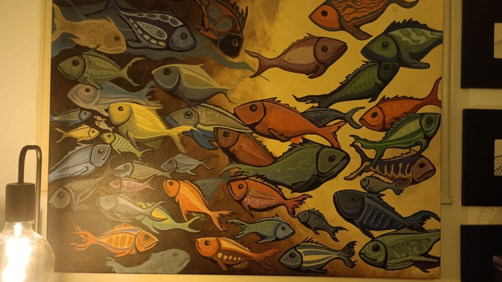 Quadro Pintura em Acrílico "Cardume Colorido" – Obra Original Pintada à Mão
