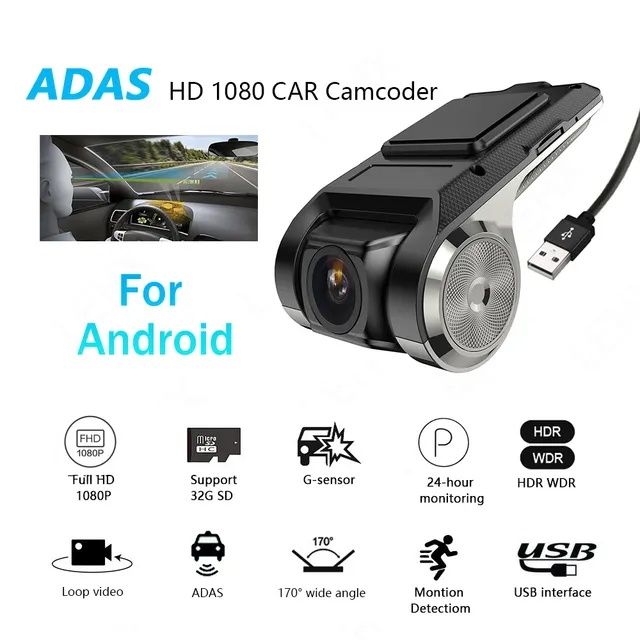 Câmara automóvel/Dash Cam ADAS 1080P versão USB para Android NOVO