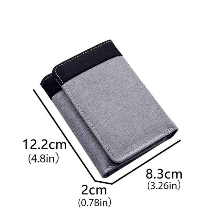 Carteira de lona masculina cinza, com 8 compartimentos, para  cartões