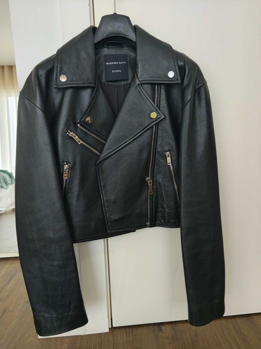 Blusão pele Massimo Dutti cropped