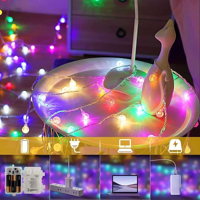 Cortina de luzes LED com bateria e USB, interiores e exteriores