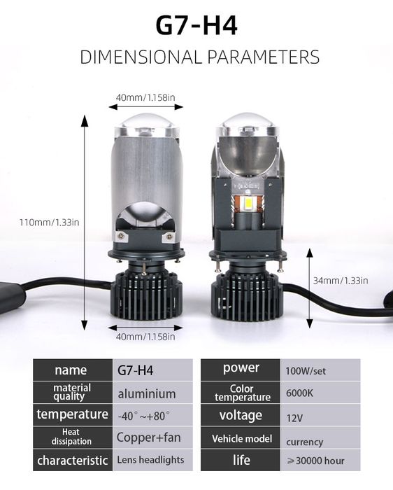Авто світло Bi-LED міні лінзи мини линзы H4 ZTF - G7  6000К. Комплект