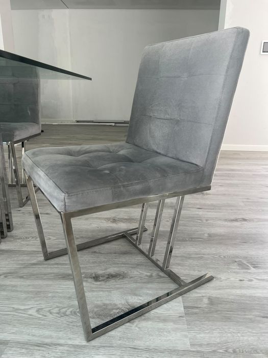 4 Cadeiras de Design  - Tecido Cinza e Inox Polido