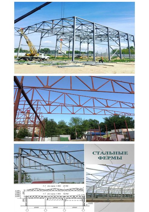 Фермы металлические, ангары, навесы, Сто изготовление, дачные дома