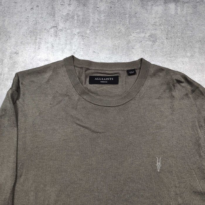 MĘSKI Elegancki PREMIUM Lekki Sweterek Sweter Oliwka AllSaints Haft Logo