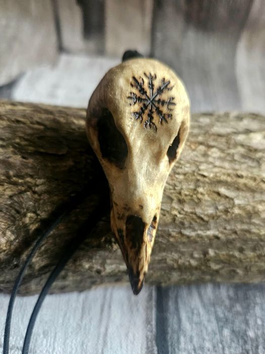 Wisior słowiański czaszka kruka Vegvisir kompas wikingów duży prezent