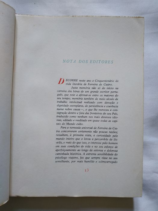 Livro TERRA FRIA De FERREIRA DE CASTRO (Edição Comemorativa 1916/1966)