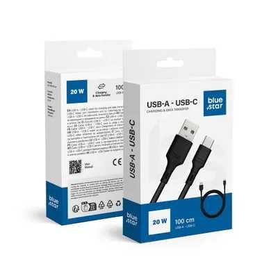 Kabel Blue Star ze złączem USB A do USB C 3A - czarny