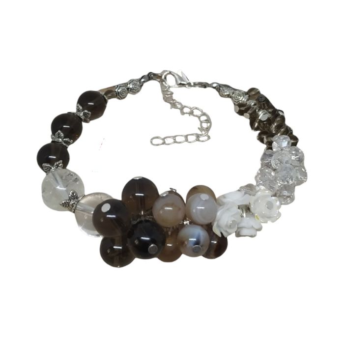 Niespotykana bransoletka z kwarców,agatów, z motywem kwiatowym