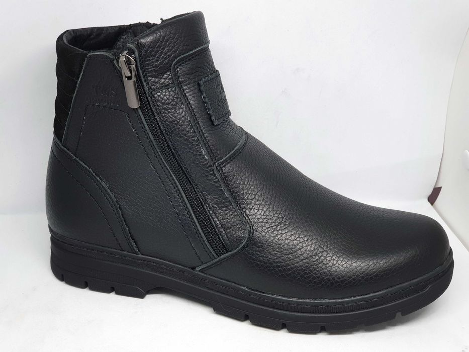 40-47р! Мужские зимние кожаные черные широкие прошитые сапоги TM Tatis