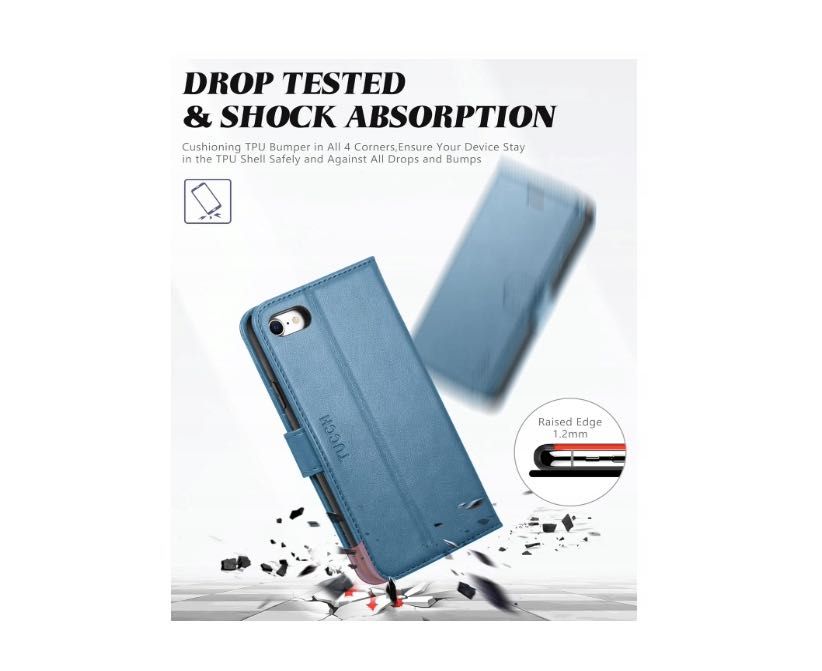 Etui z klapką TUCCH błękitne metaliczne skórzane do iPhone 7/8