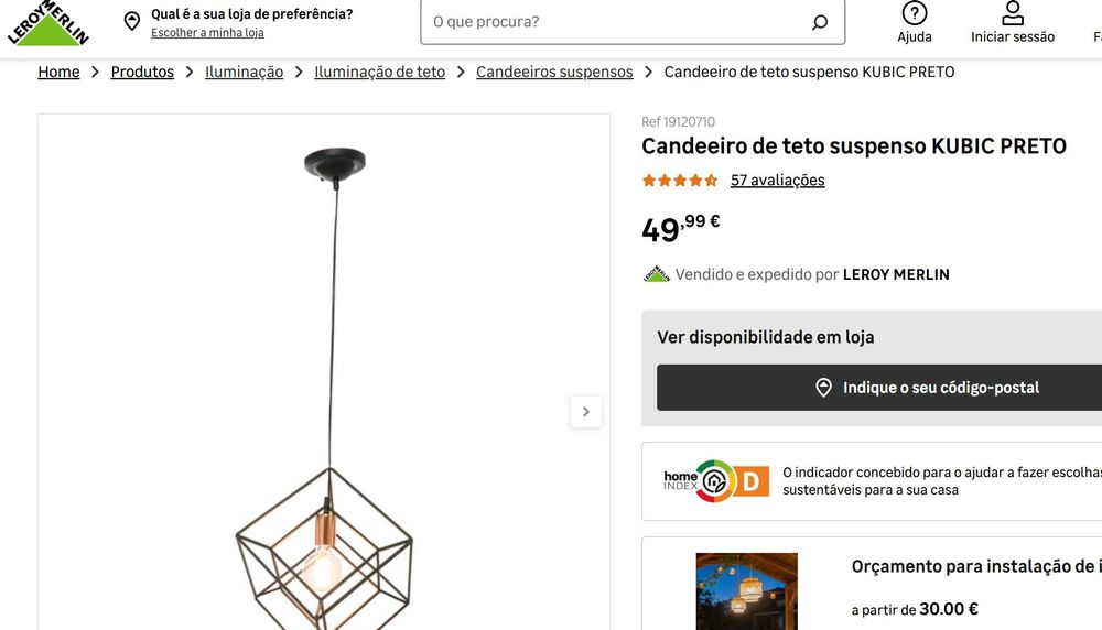 Candeeiro de teto suspenso KUBIC PRETO