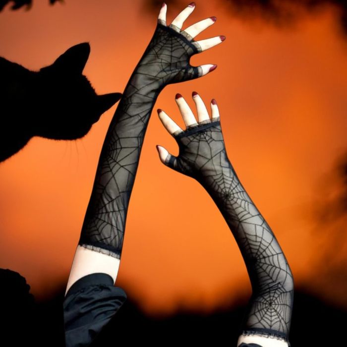 Gotyckie czarne długie rękawiczki z pajęczyną koronkowe Goth Gothic Alternative Halloween Można odebrać Warszawa