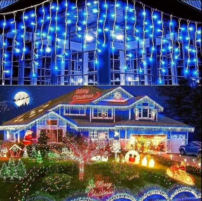 Lampki Choinkowe Sople 100 LED Niebieskie + Flash Iskra 100 lampek