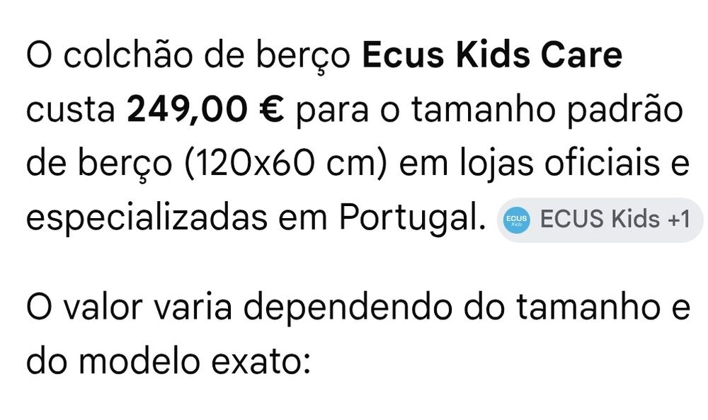 Colchão berço ecus kids