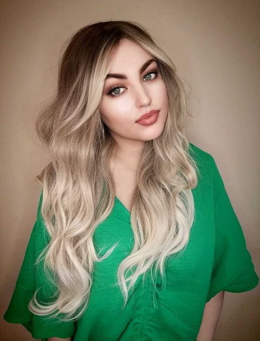 Peruka blond popielaty długa grzywka włosy jak naturalne