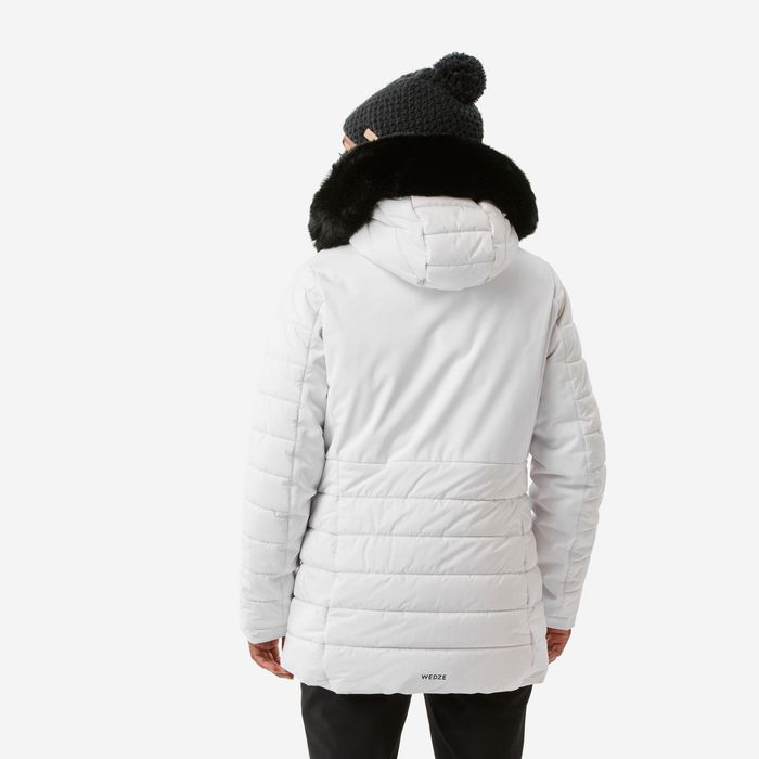 Casaco de ski e snowboard quente meio-comprido Mulher, 100 Branco