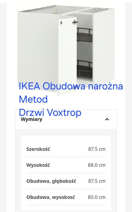 Do kuchni Narożna szafka stojąca Metod IKEA z karuzelą Drzwi matowe Voxtrop biały
