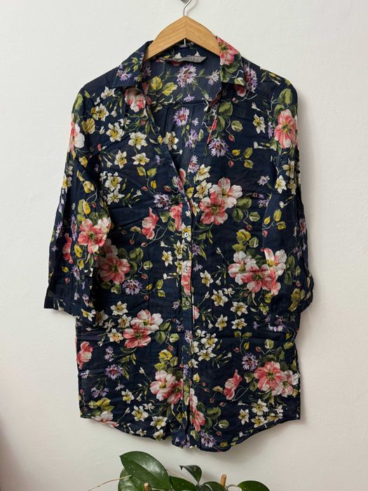 Bawełniana koszula w kwiaty kwiatki floral oversize Zara Basic XS 34