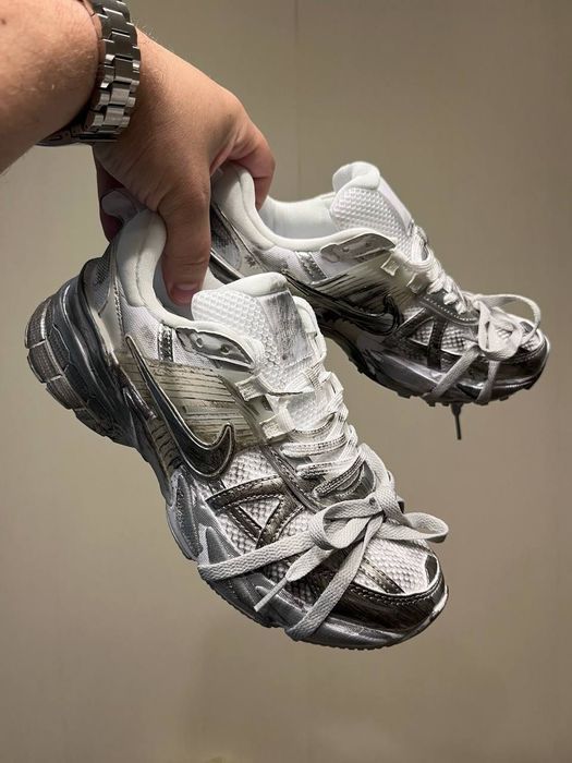 ЕЛІТНІ! Nike V2K Runtekk White Silver Custom 36 37 38 39 40 41 42 43 44 45 найк в2к рантек білі сірі кастом