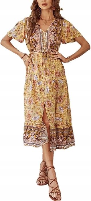 Sukienka z krótkim rękawem w stylu boho r.M/L