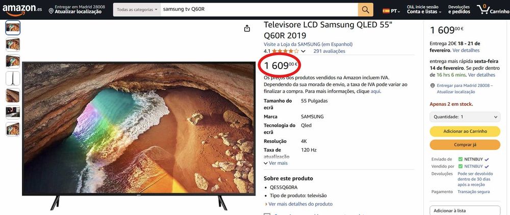 TV Samsung QLED 55" Q60R 2019/ caixa original + comando