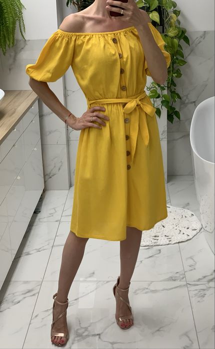 Sukienka zolta boho na lato upaly len bawelna hiszpanka top secret 34