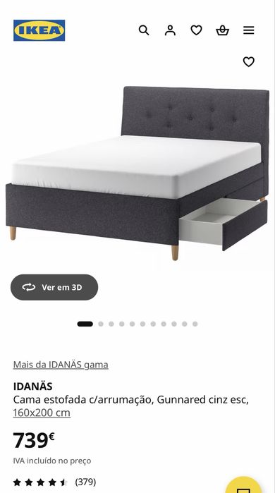 Cama IKEA IDANÄS 160x200 com Arrumação + Colchão VÅGSTRANDA