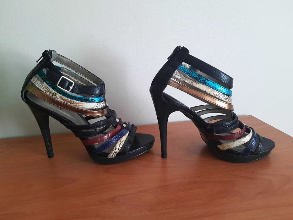 Buty szpilki sandałki gladiatorki kolorowe paski rozmiar 6,5