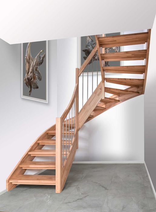 Schody samonośne z drewna klejonego świerk, sosna na wymiar