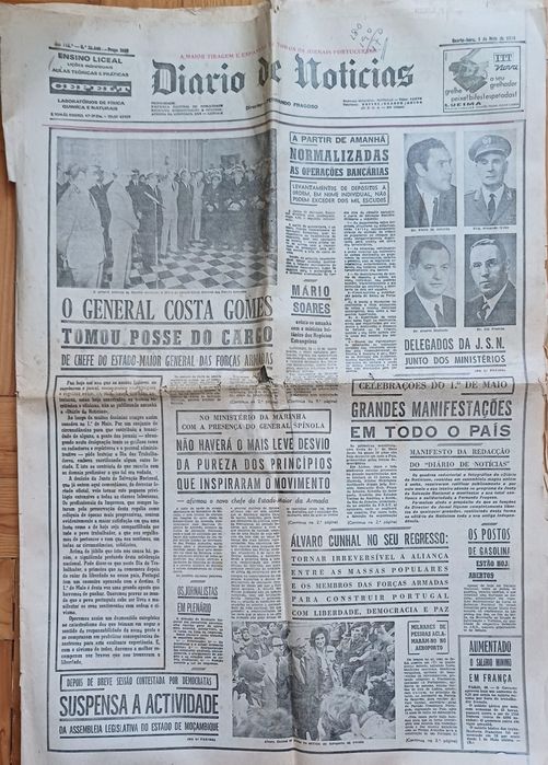 Maio 1 de 1974. Jornal Diário de Notícias Raro Histórico